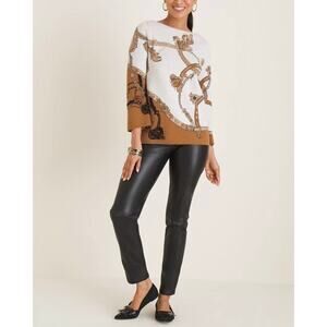 Chicos Faux Leather Ponte Slim Pants Size 16 S Classic Fit Black Coated Slimming